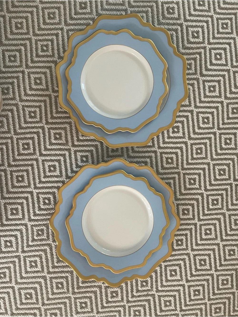 Anna Weatherley Blue and Gold Scalloped Dinner Plates - Pair